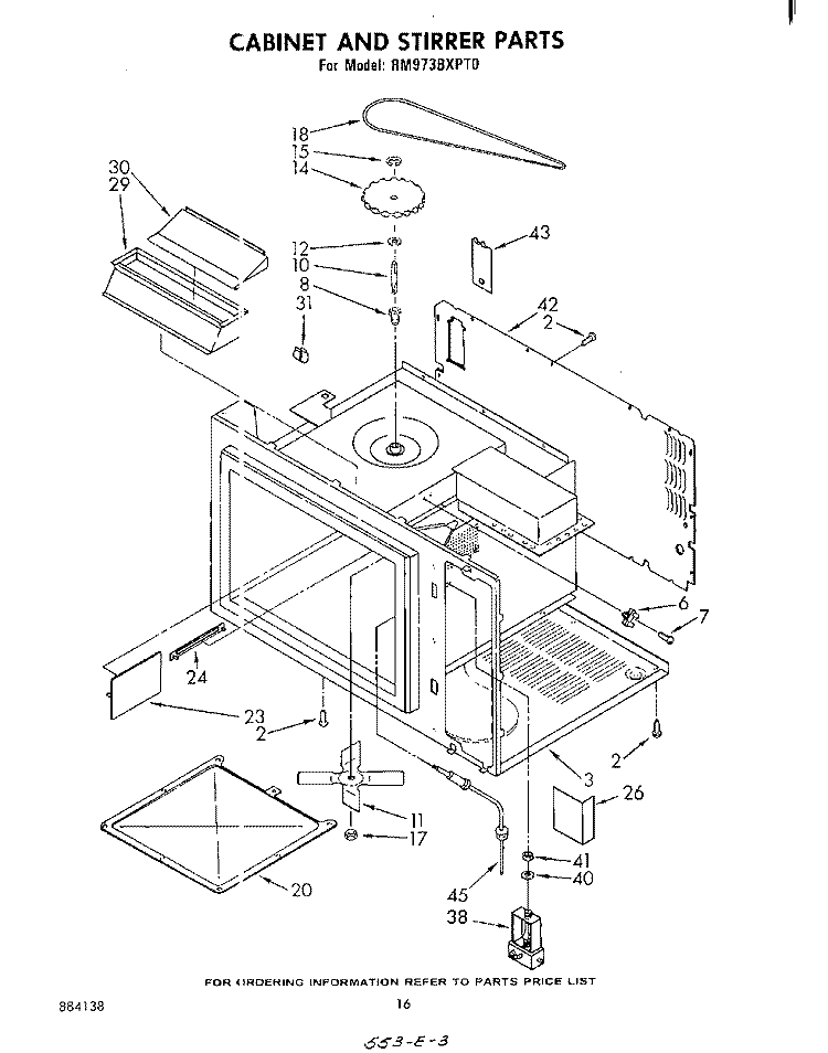 CABINET AND STIRRER , LITERATURE Diagram and Parts List for RM973BXPT0  Whirlpool Microwave Oven Combo