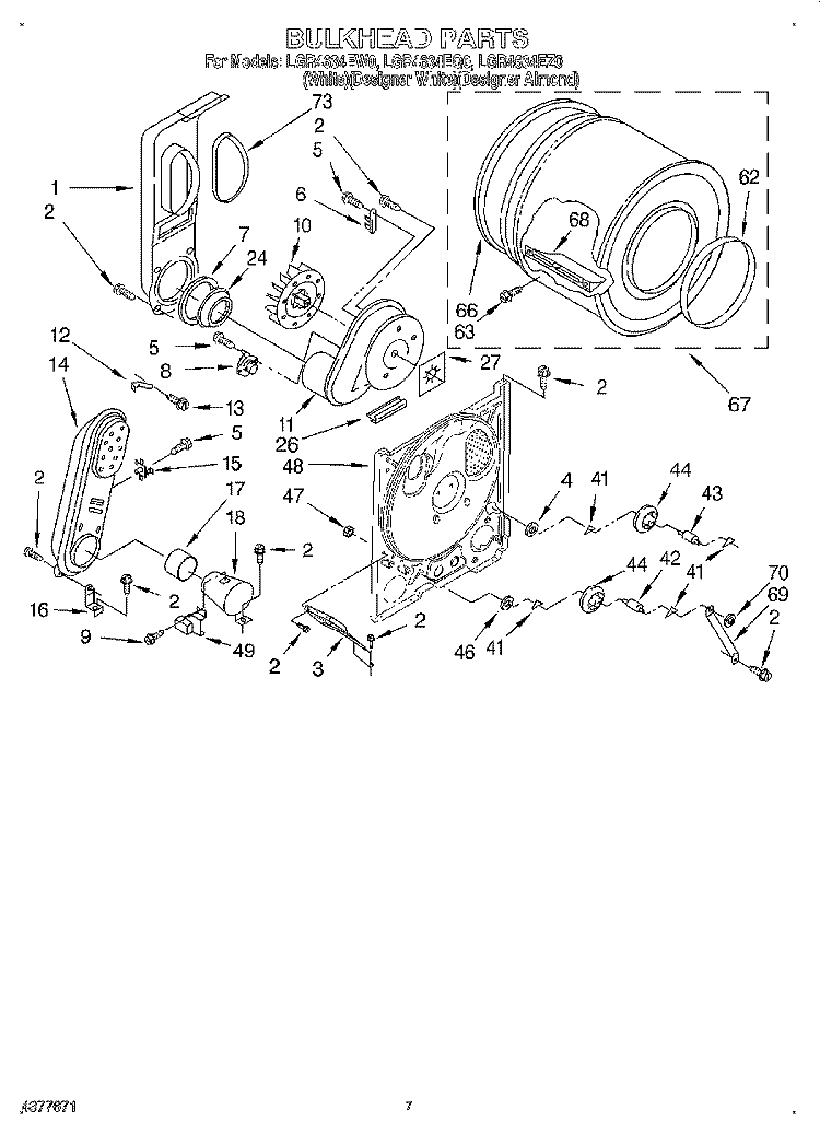 BULKHEAD Diagram and Parts List for LGR4634EW0  Whirlpool Dryer
