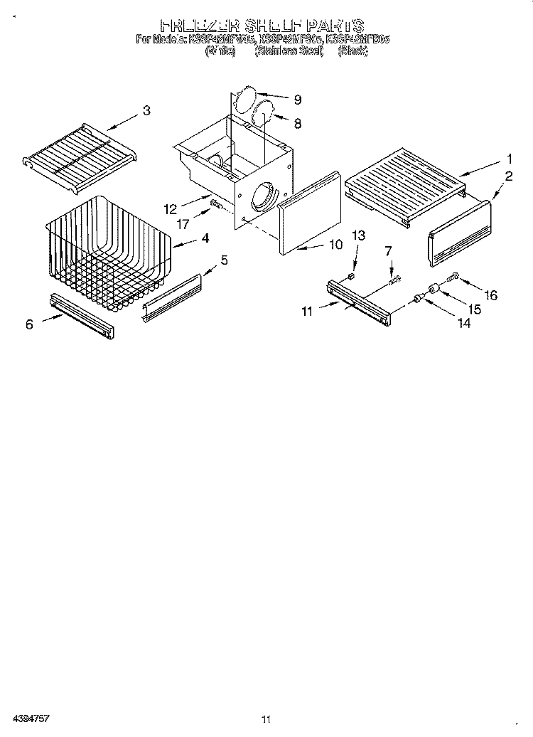 FREEZER SHELF Diagram and Parts List for KSSP42MFB05  KitchenAid Refrigerator