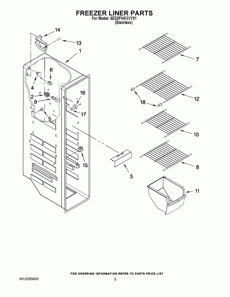 FREEZER LINER PARTS Diagram and Parts List for 8ED5FHKXVY01  Whirlpool Refrigerator