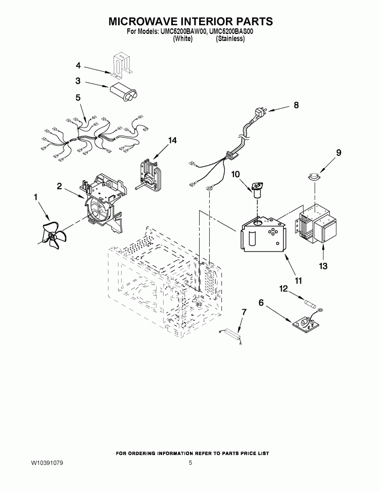 MICROWAVE INTERIOR PARTS Diagram and Parts List for UMC5200BAS00  Whirlpool Microwave