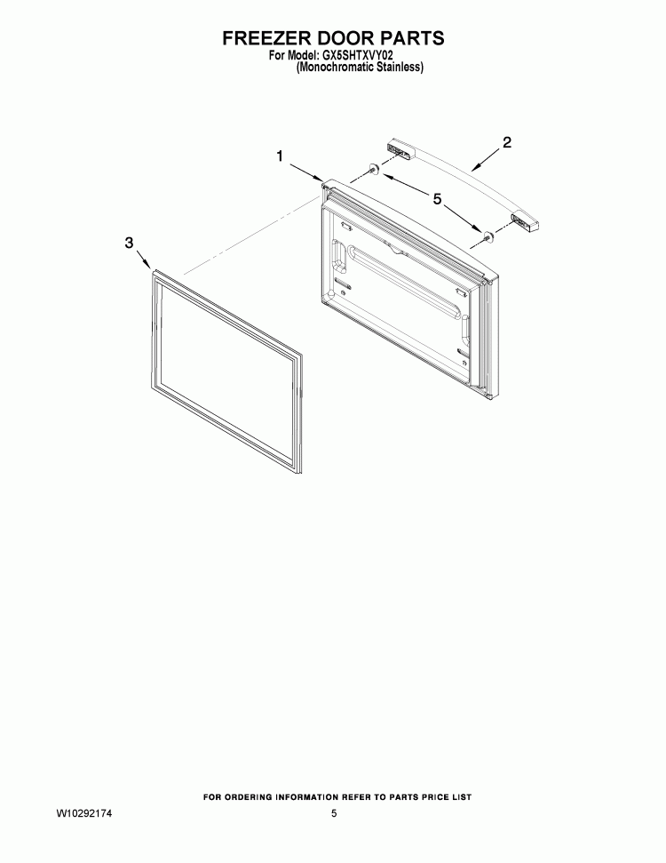 FREEZER DOOR PARTS Diagram and Parts List for GX5SHTXVY02  Whirlpool Refrigerator