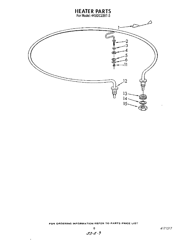 HEATER Diagram and Parts List for 4KUDC220T3  KitchenAid Dishwasher