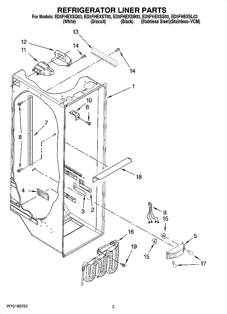 REFRIGERATOR LINER PARTS Diagram and Parts List for ED5FHEXSB03  Whirlpool Refrigerator