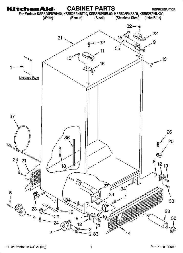 CABINET PARTS Diagram and Parts List for KSRS25PNSS00  KitchenAid Refrigerator