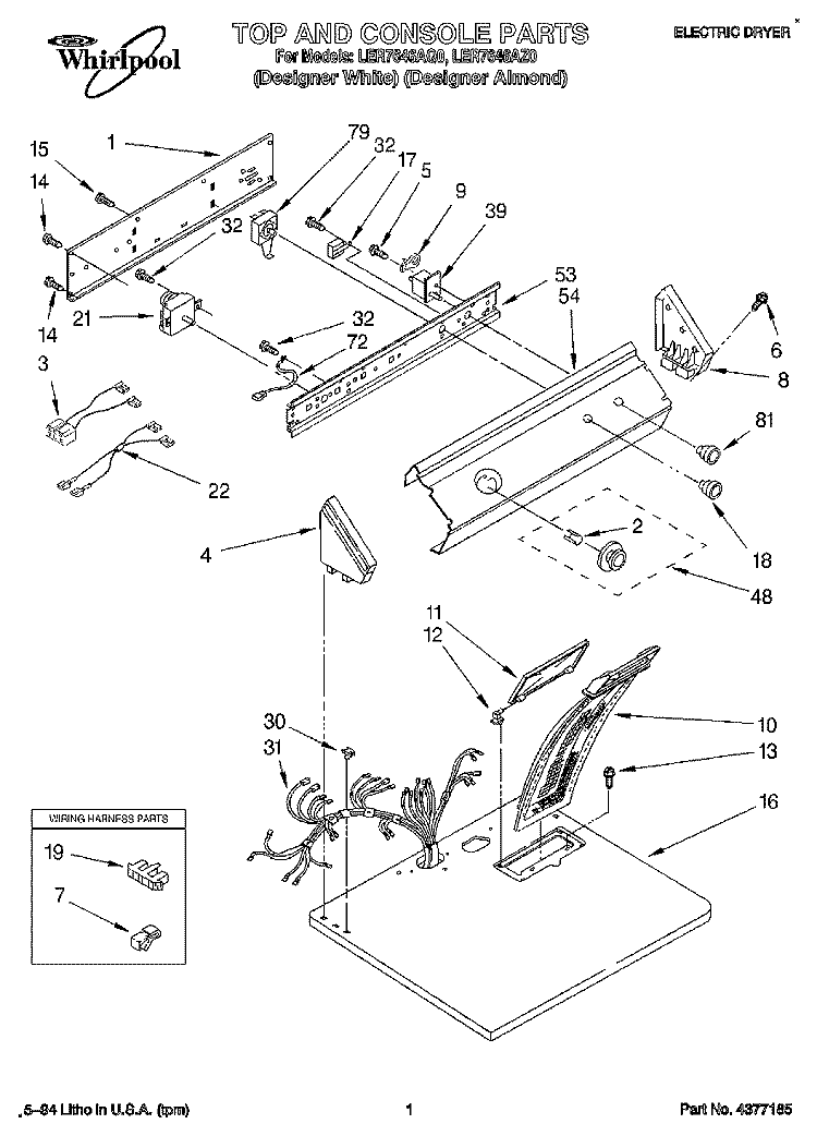 SECTION Diagram and Parts List for LER7646AZ0  Whirlpool Dryer