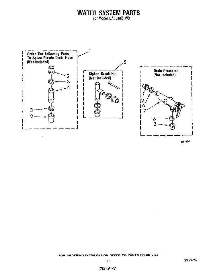 WATER SYSTEM Diagram and Parts List for LA6040XTW0  Whirlpool Washer
