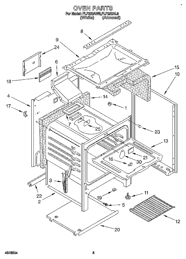 OVEN Diagram and Parts List for FLP320AW0  Roper Range