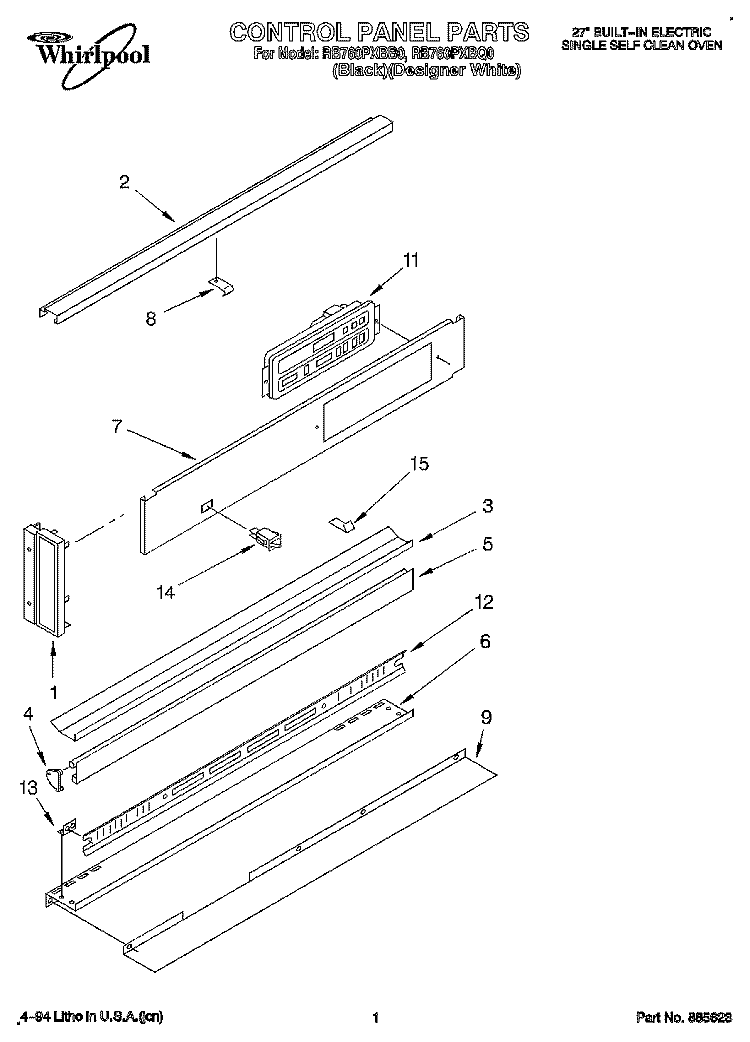 CONTROL PANEL Diagram and Parts List for RB760PXBB0  Whirlpool Wall Oven