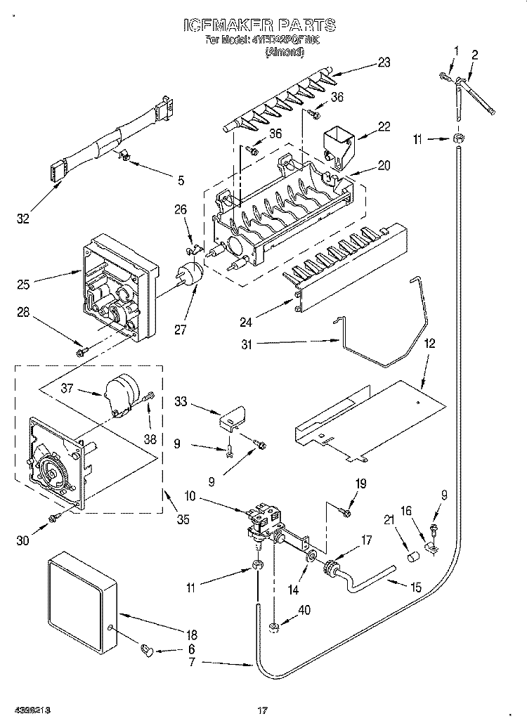 ICEMAKER Diagram and Parts List for 4YED22PQFN00  Whirlpool Refrigerator