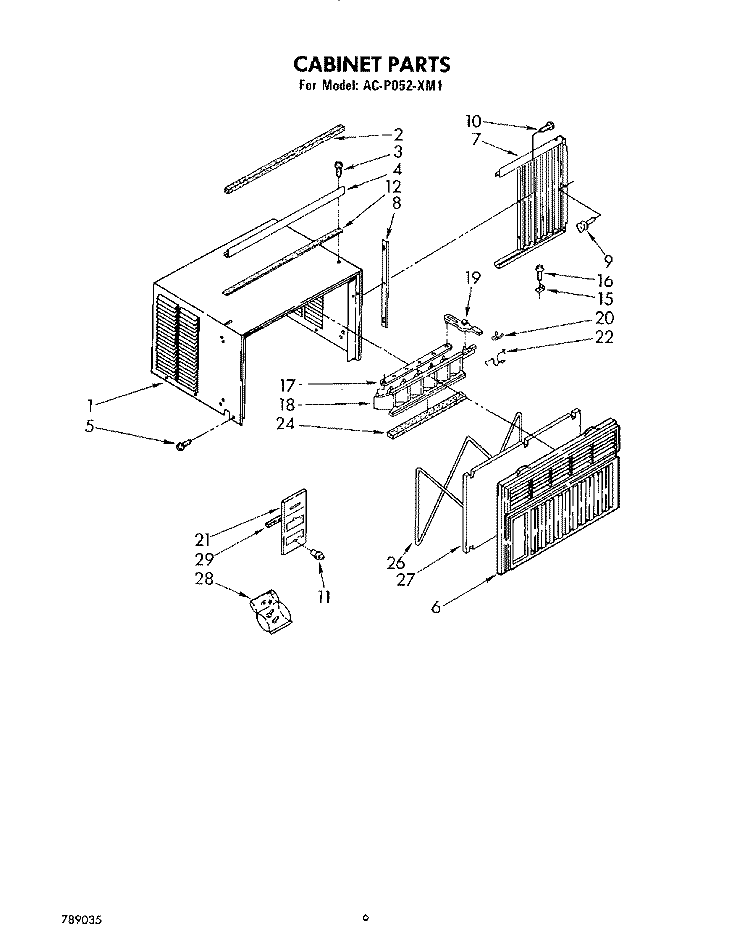 CABINET PARTS Diagram and Parts List for ACP052XM1  Whirlpool Air Conditioner