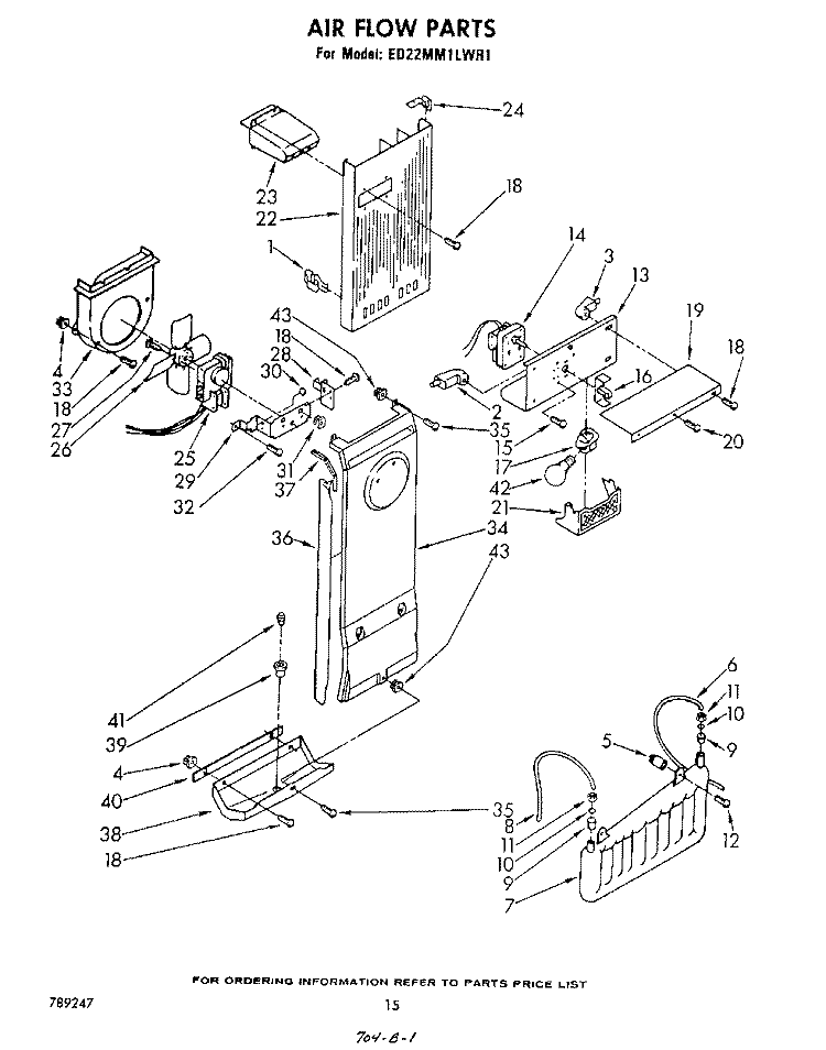 AIRFLOW Diagram and Parts List for ED22MM1LWR1  Whirlpool Refrigerator