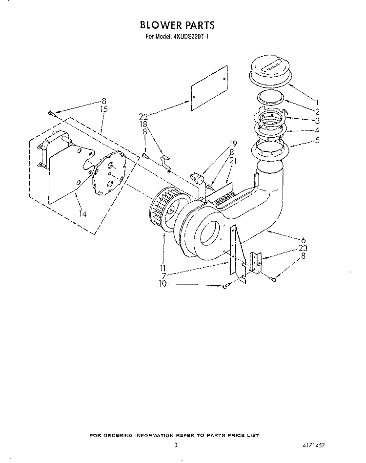 BLOWER Diagram and Parts List for 4KUDS220T1  KitchenAid Dishwasher