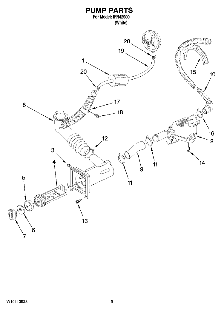 PUMP PARTS, OPTIONAL PARTS (NOT INCLUDED) Diagram and Parts List for IFR42000  Inglis Washer