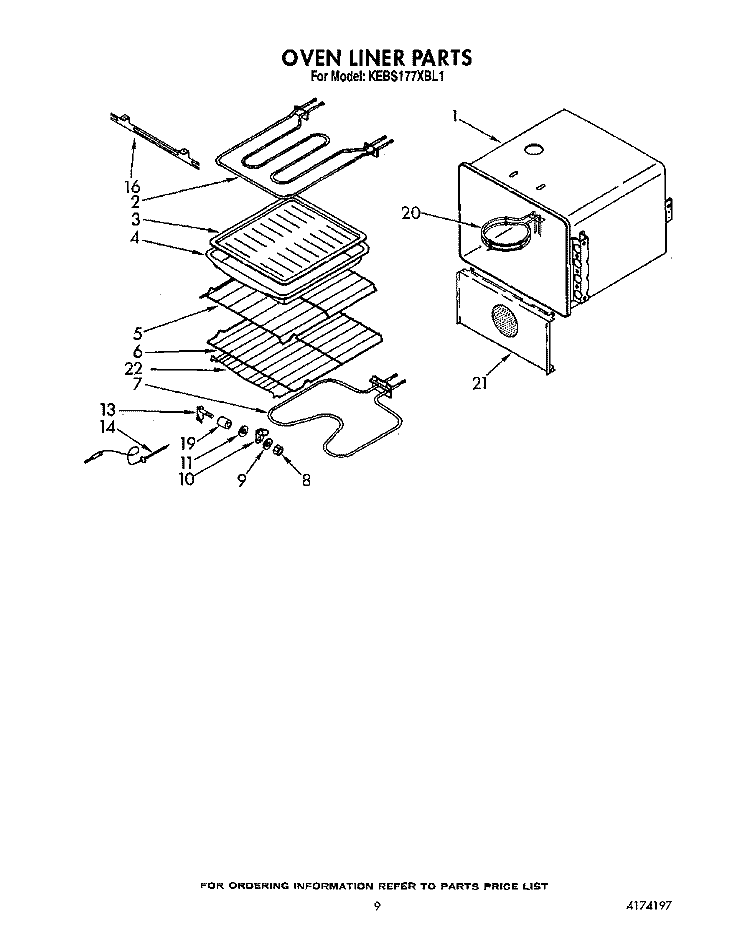 OVEN LINER Diagram and Parts List for KEBS177XBL1  KitchenAid Wall Oven