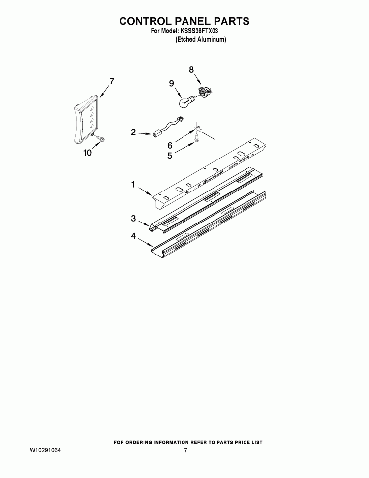CONTROL PANEL PARTS Diagram and Parts List for KSSS36FTX03  KitchenAid Refrigerator