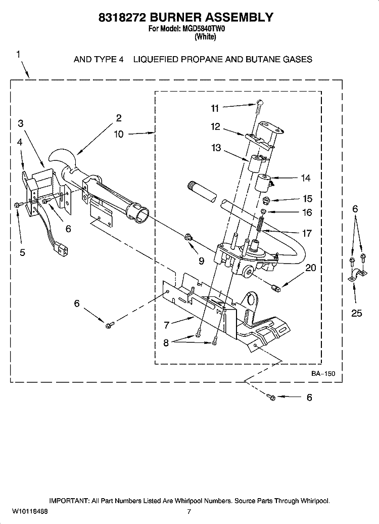 8318272 BURNER ASSEMBLY, OPTIONAL PARTS (NOT INCLUDED) Diagram and Parts List for MGD5840TW0  Maytag Dryer