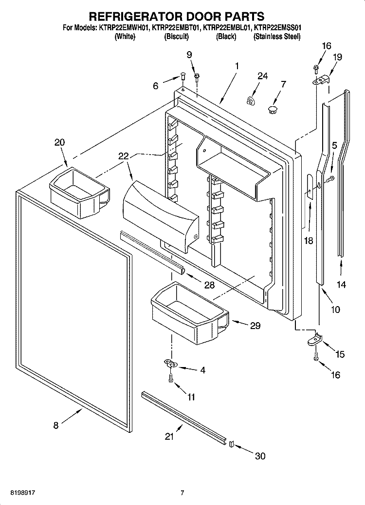 REFRIGERATOR DOOR PARTS Diagram and Parts List for KTRP22EMBL01  KitchenAid Refrigerator