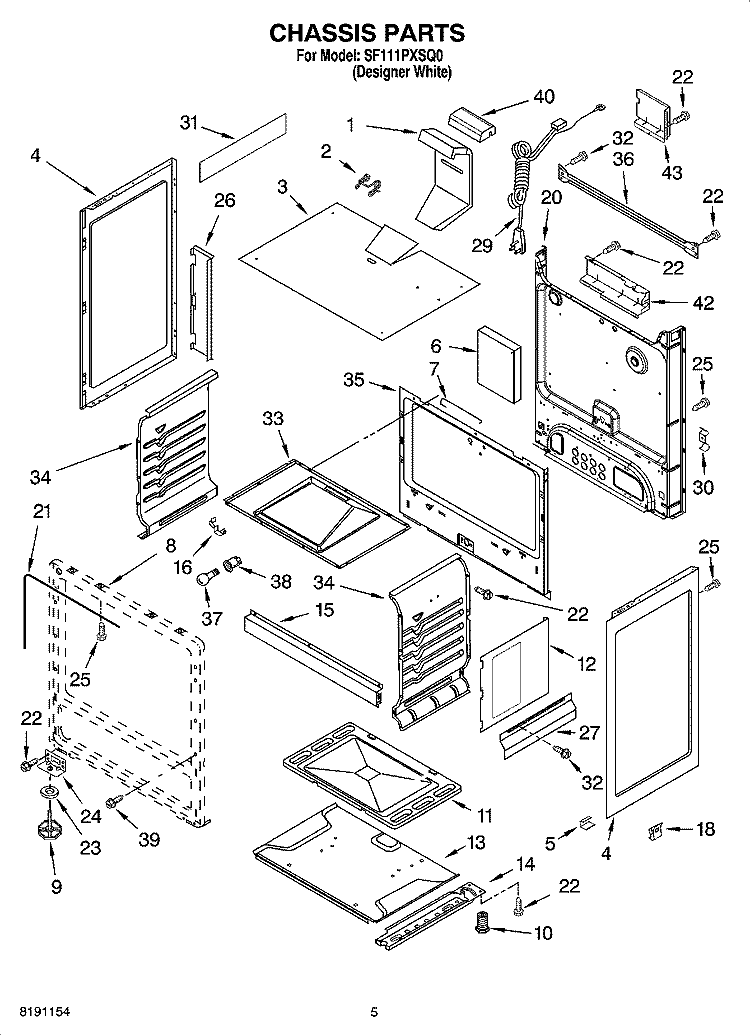 CHASSIS PARTS Diagram and Parts List for SF111PXSQ0  Whirlpool Range
