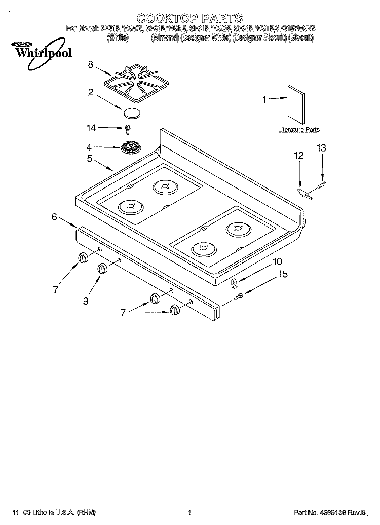 COOKTOP, LITERATURE Diagram and Parts List for SF315PEGN5  Whirlpool Range