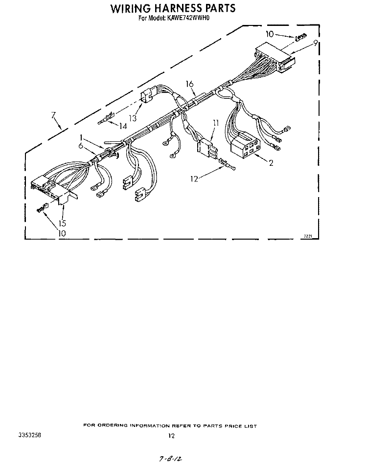 WIRING HARNESS Diagram and Parts List for KAWE742WWH0  KitchenAid Washer