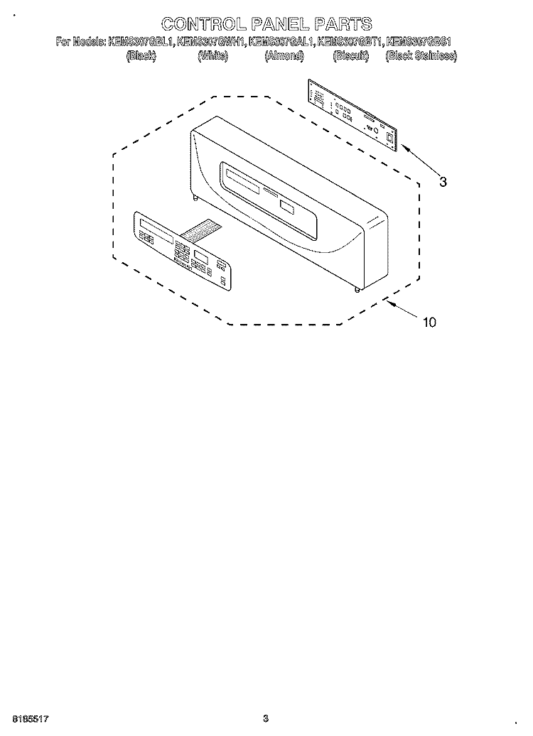 CONTROL PANEL Diagram and Parts List for KEMS307GBS1  KitchenAid Microwave Oven Combo