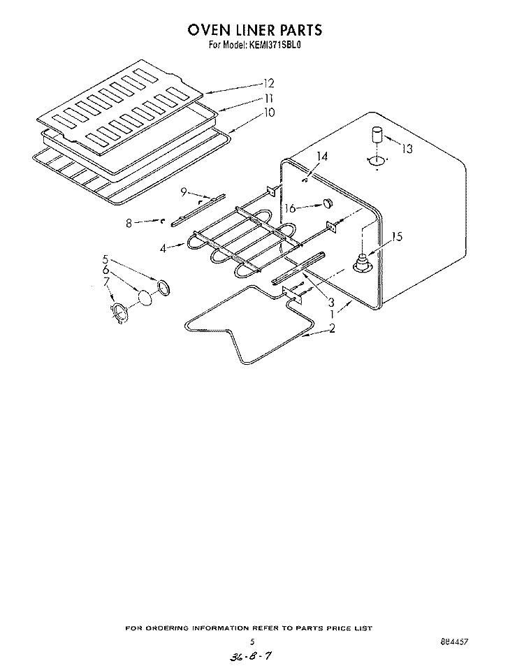 OVEN LINER Diagram and Parts List for KEMI371SBL0  KitchenAid Microwave Oven Combo