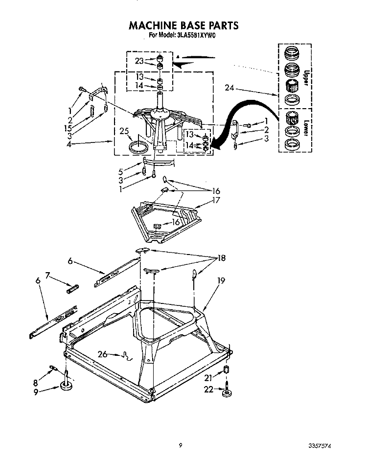 MACHINE BASE Diagram and Parts List for 3LA5581XYN0  Whirlpool Washer