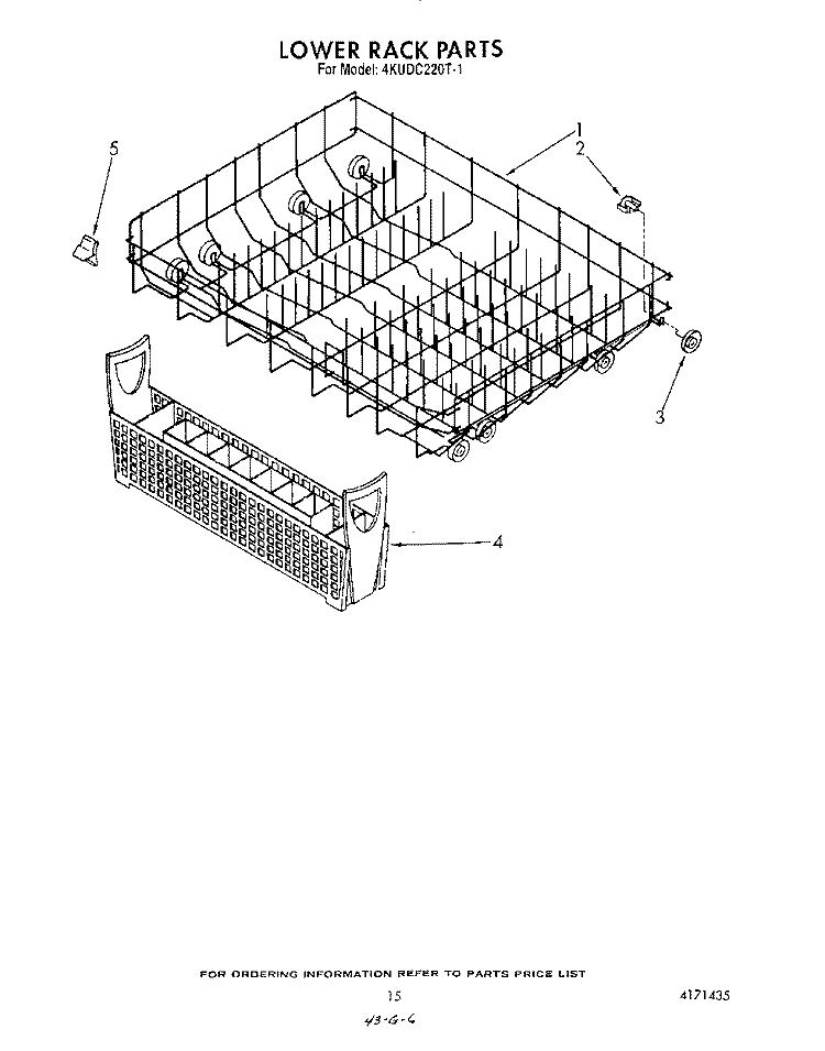 LOWER RACK Diagram and Parts List for 4KUDC220T1  KitchenAid Dishwasher