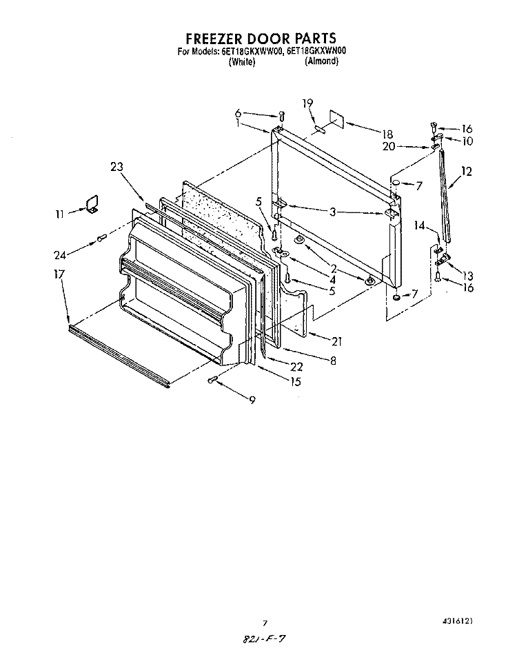 FREEZER DOOR Diagram and Parts List for 6ET18GKXWW00  Whirlpool Refrigerator