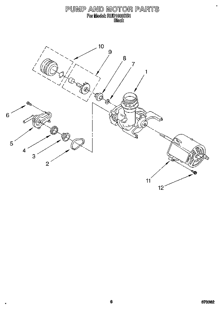 PUMP AND MOTOR Diagram and Parts List for RUD1000DB1  Roper Dishwasher