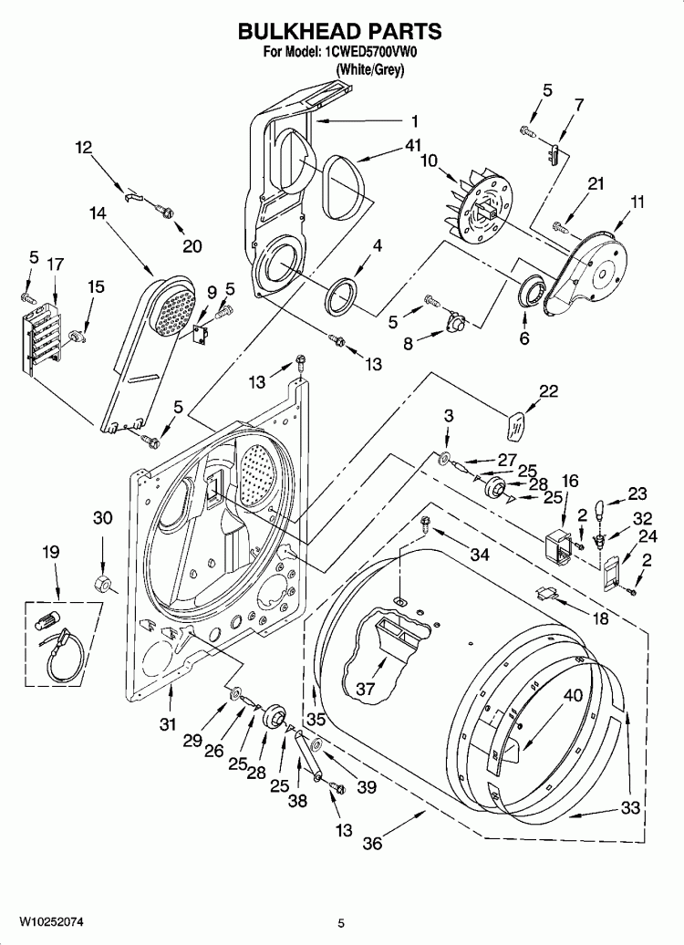 BULKHEAD PARTS, OPTIONAL PARTS (NOT INCLUDED) Diagram and Parts List for 1CWED5700VW0  Whirlpool Dryer