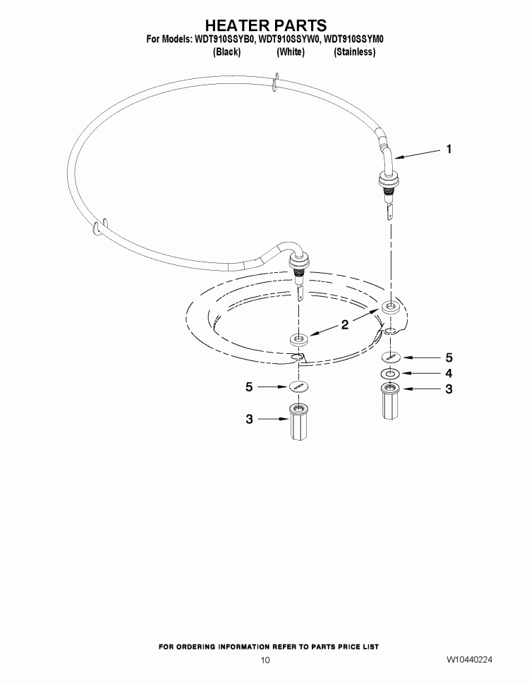 HEATER PARTS Diagram and Parts List for WDT910SSYW0  Whirlpool Dishwasher