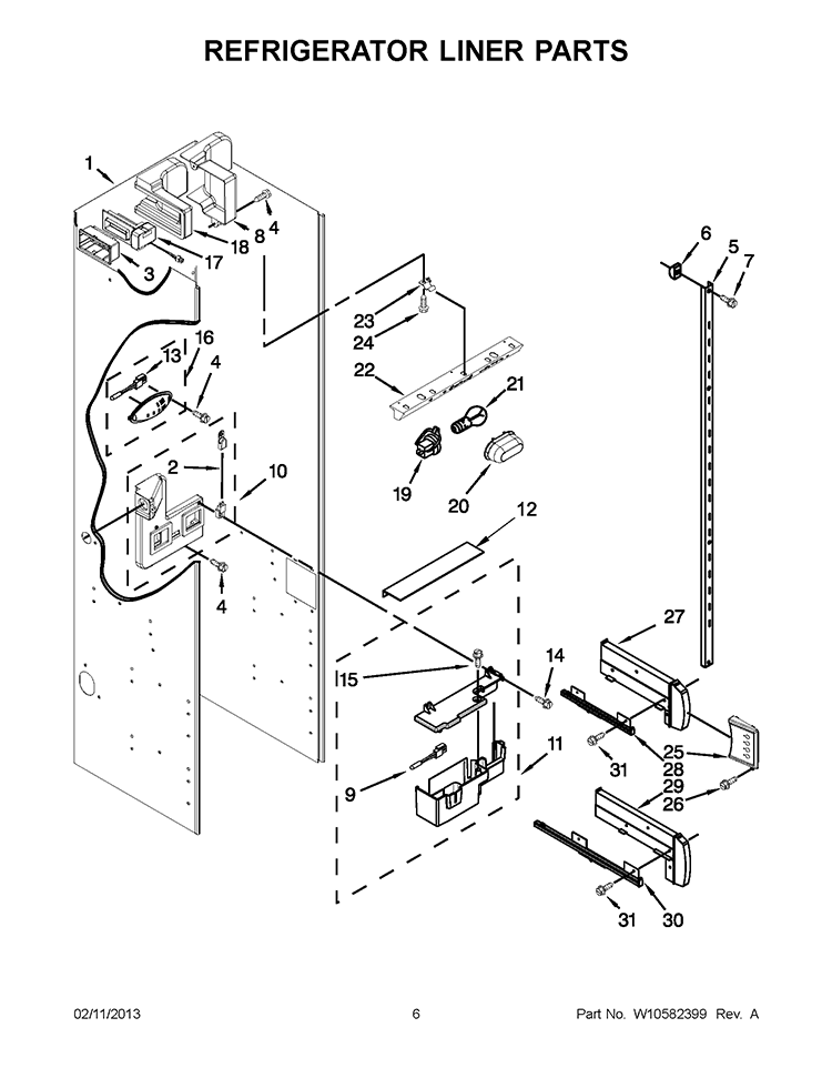 REFRIGERATOR LINER PARTS Diagram and Parts List for KSSO42FTX17  KitchenAid Refrigerator