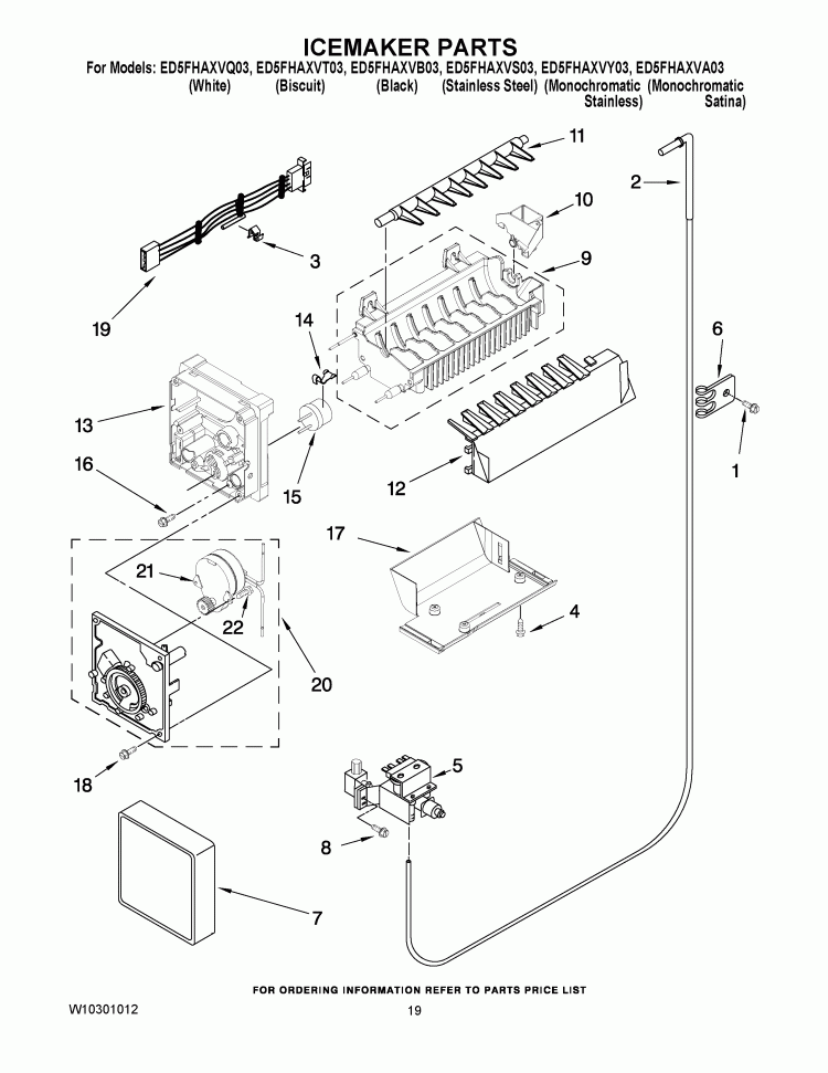 ICEMAKER PARTS Diagram and Parts List for ED5FHAXVA03  Whirlpool Refrigerator