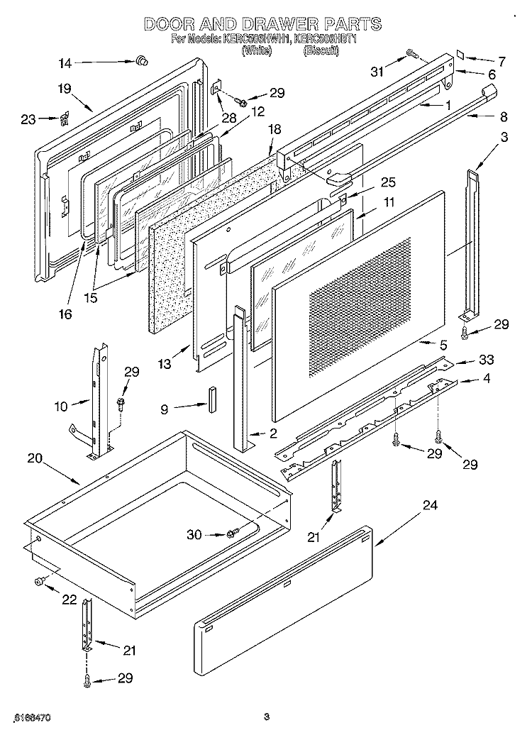 DOOR AND DRAWER Diagram and Parts List for KERC506HBT1  KitchenAid Range