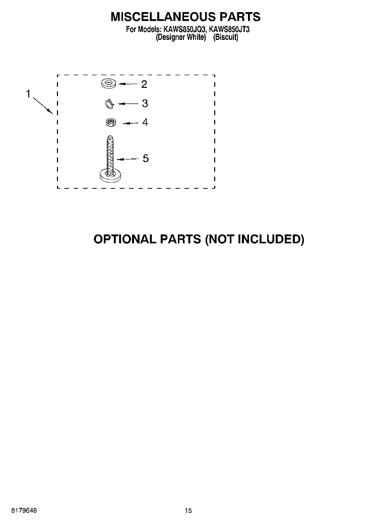 MISCELLANEOUS Diagram and Parts List for KAWS850JT3  KitchenAid Washer