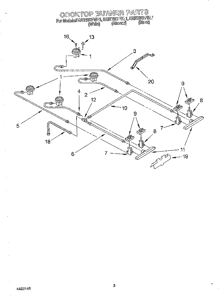 COOKTOP BURNER Diagram and Parts List for KGRT507FBL1  KitchenAid Range
