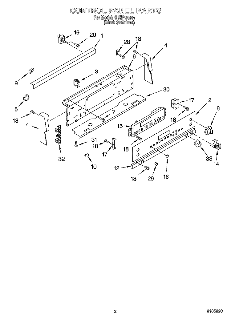CONTROL PANEL PARTS Diagram and Parts List for GJSP84901  Whirlpool Range