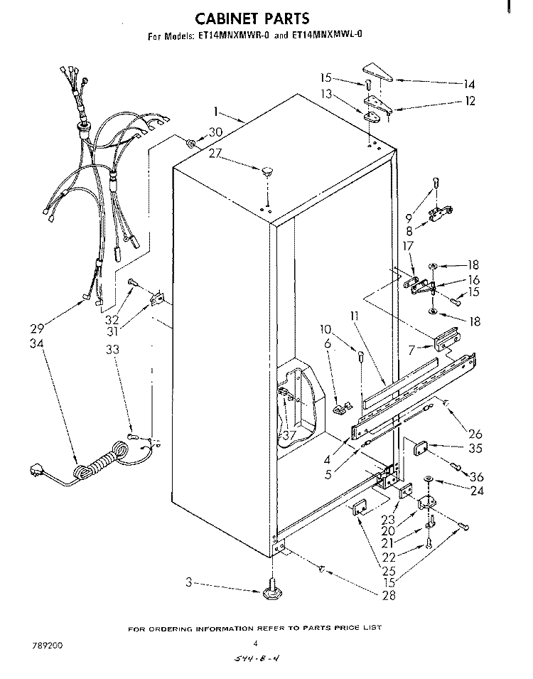 CABINET Diagram and Parts List for ET14MNXMWR0  Whirlpool Refrigerator