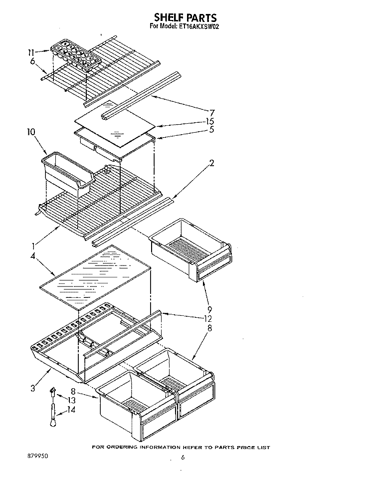 SHELF Diagram and Parts List for ET16AKXSW02  Whirlpool Refrigerator