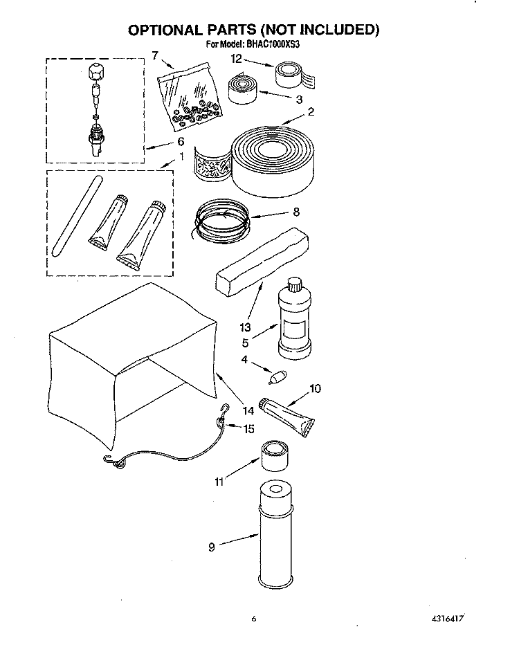 OPTIONAL Diagram and Parts List for BHAC1000XS3  Whirlpool Air Conditioner