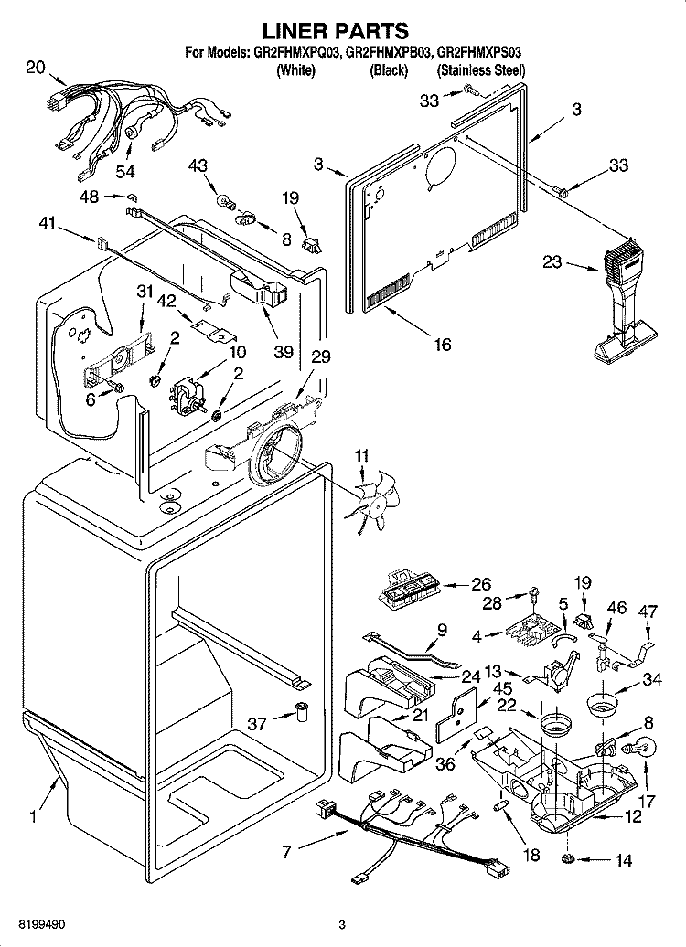 LINER PARTS Diagram and Parts List for GR2FHMXPQ03  Whirlpool Refrigerator