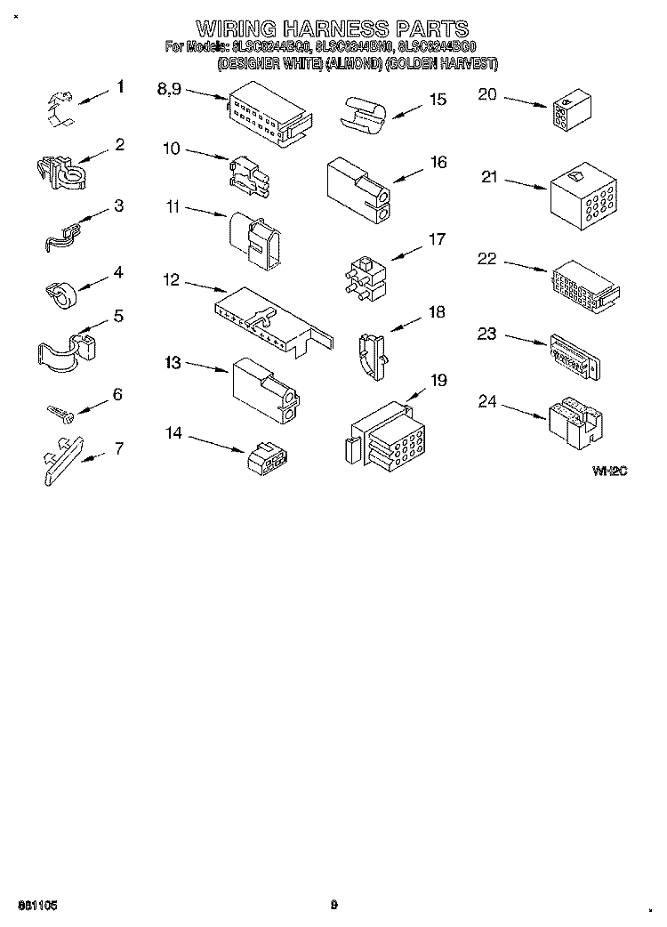 WIRING HARNESS Diagram and Parts List for 8LSC6244BG0  Whirlpool Washer