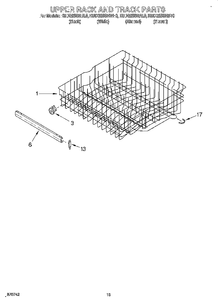 UPPER RACK AND TRACK Diagram and Parts List for KUDG25SHAL0  KitchenAid Dishwasher