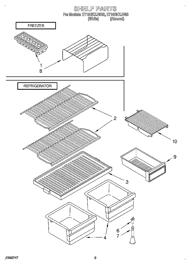 SHELF, OPTIONAL Diagram and Parts List for ET18BKXJN00  Whirlpool Refrigerator