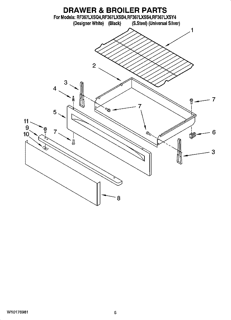 DRAWER & BROILER PARTS Diagram and Parts List for RF367LXSS4  Whirlpool Range