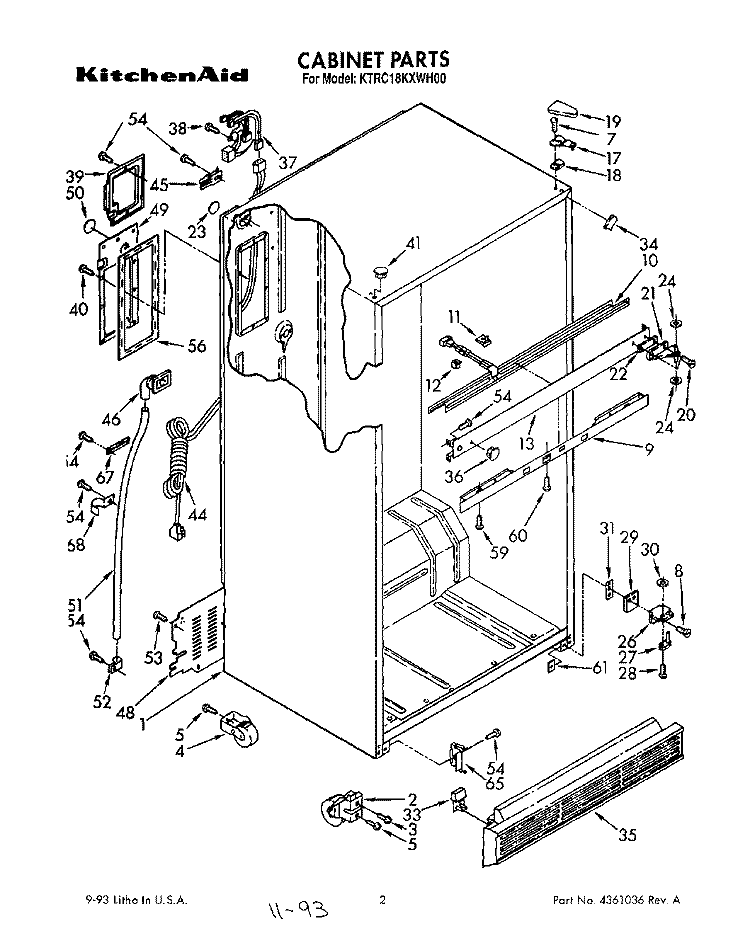 CABINET Diagram and Parts List for KTRC18KXAL00  KitchenAid Refrigerator