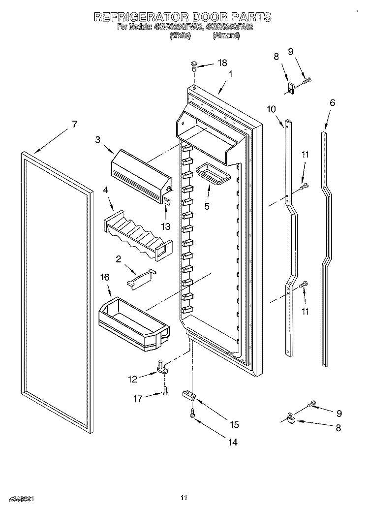 REFRIGERATOR DOOR Diagram and Parts List for 4KSRS25QFA02  KitchenAid Refrigerator