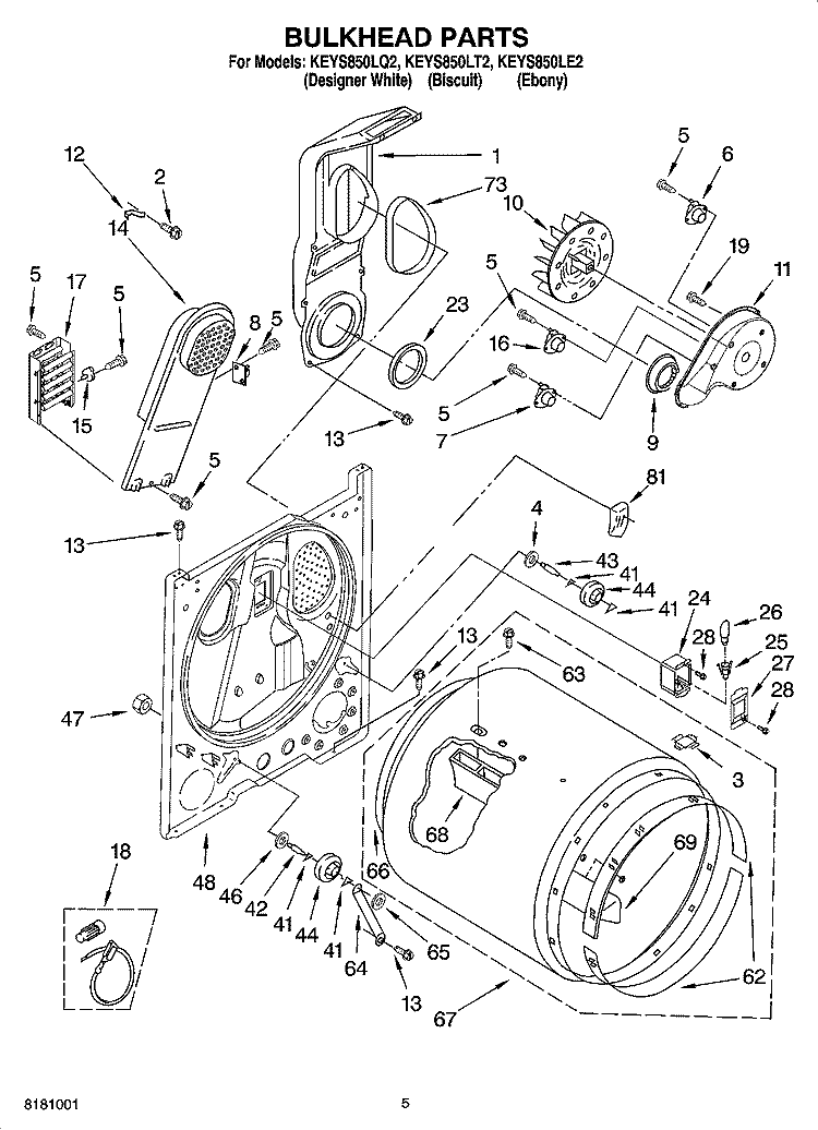 BULKHEAD PARTS, OPTIONAL PARTS (NOT INCLUDED) Diagram and Parts List for KEYS850LE2  KitchenAid Dryer